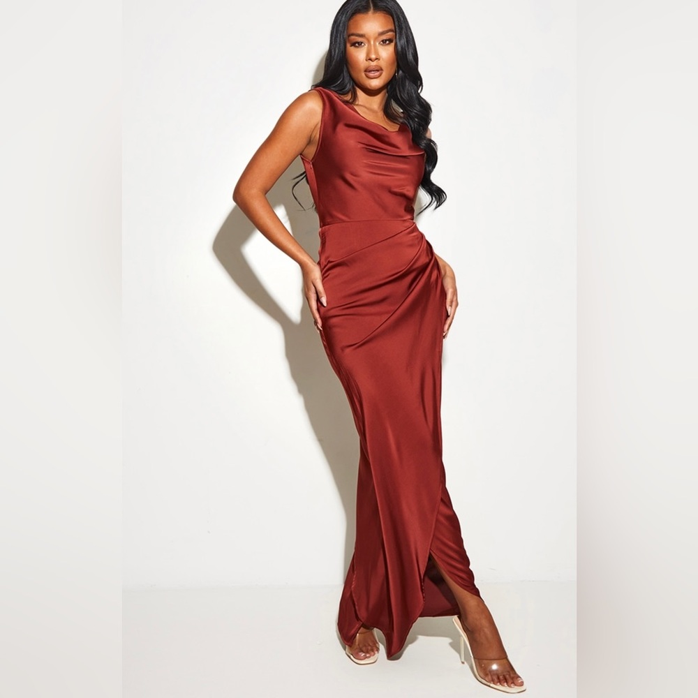 Burgundy satin dress